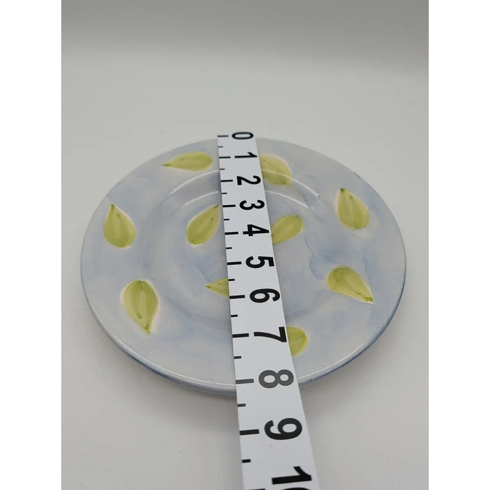 Pottery Barn Salad Lunch Plate Blue With Green Leaves Watercolor